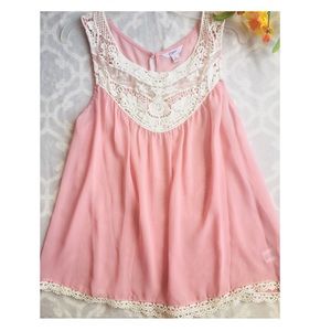 Candie’s Large Sheer Pink Lace-Fringe Tanktop